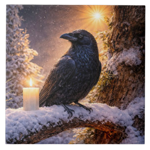 Azulejo De Cerâmica Solstício de Inverno Yule Corvo e Neve