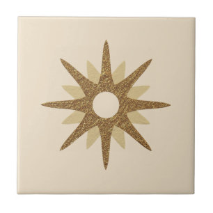 Azulejo De Cerâmica Solteiro do século médio Dourado Starburst