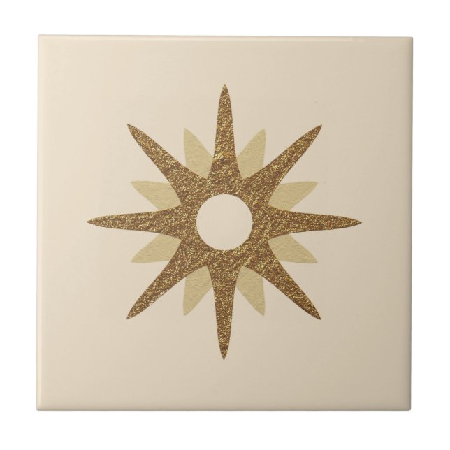 Azulejo De Cerâmica Solteiro do século médio Dourado Starburst (Frente)