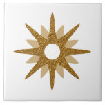 Azulejo De Cerâmica Solteiro Moderno do Século médio Dourado Starburst<br><div class="desc">Médio do século design com inspiração moderna, apresentando um solteiro vintage retro gold starburst em um fundo branco. Design simples e limpo moderno. Crie seu próprio azulejo personalizado carregando uma nova imagem ou use o botão "mensagem" para entrar em contato com o designer para obter ajuda. Para criar o seu...</div>
