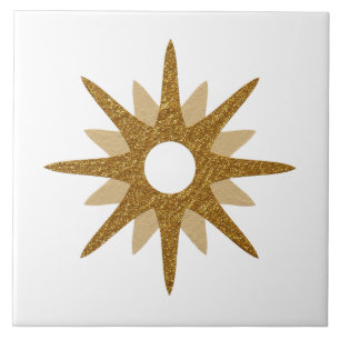 Azulejo De Cerâmica Solteiro Moderno do Século médio Dourado Starburst
