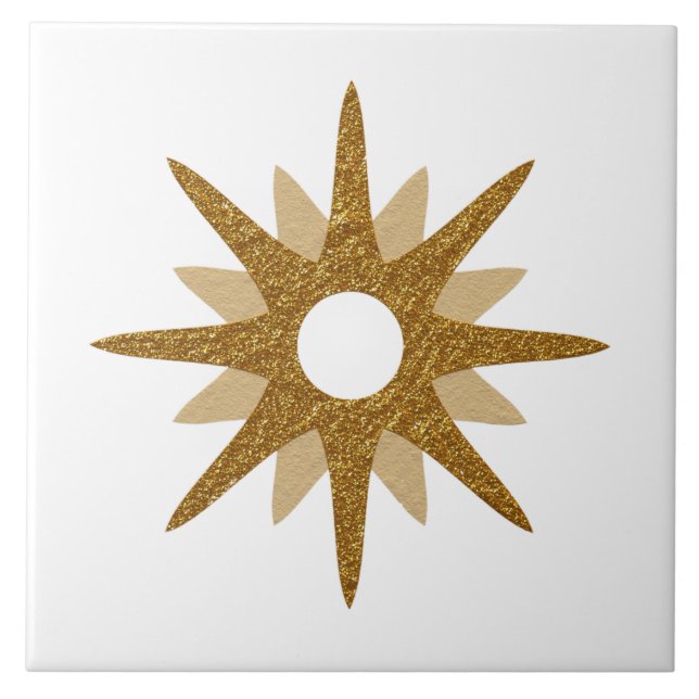 Azulejo De Cerâmica Solteiro Moderno do Século médio Dourado Starburst (Frente)