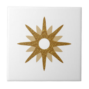 Azulejo De Cerâmica Solteiro Moderno do Século médio Dourado Starburst