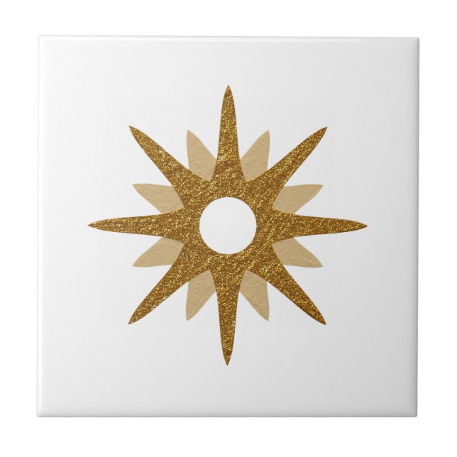 Azulejo De Cerâmica Solteiro Moderno do Século médio Dourado Starburst (Frente)