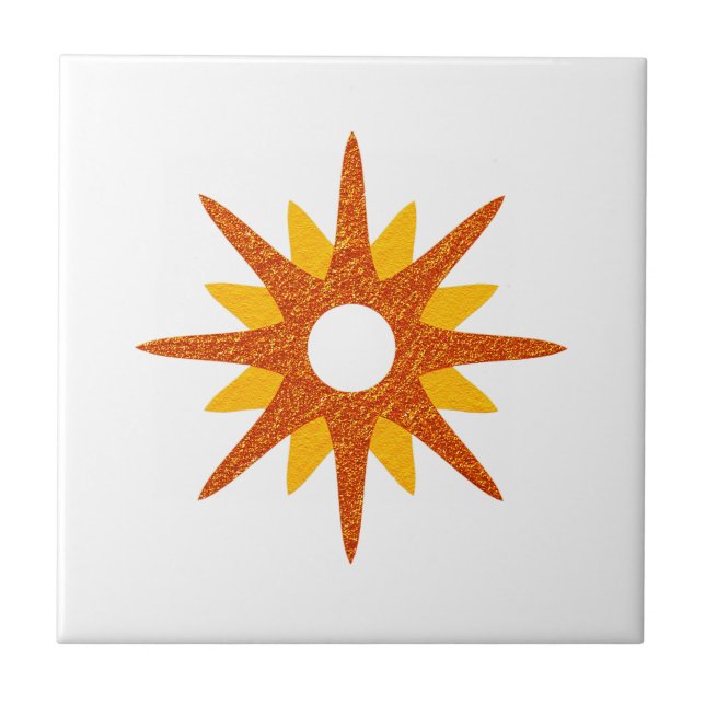 Azulejo De Cerâmica Solteiro Moderno do Século médio Laranja Starburst (Frente)