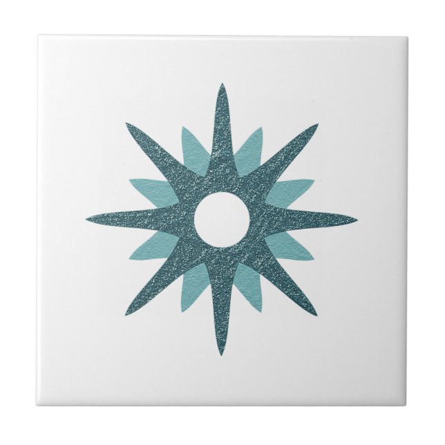 Azulejo De Cerâmica Solteiro Moderno do século médio Turquoise Starbur (Frente)