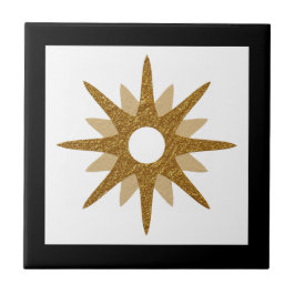 Azulejo De Cerâmica Solteiro moderno Dourado Starburst Black Frame Cer