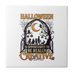 Azulejo De Cerâmica Sombra Criativa de Crianças no Halloween Lua Cresc