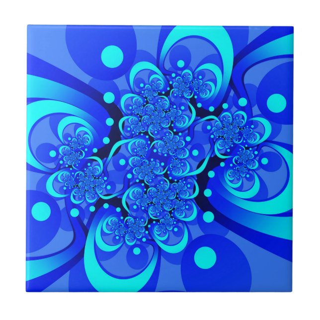 Azulejo De Cerâmica Sombras da Arte Fractal Abstrato Moderna Azul (Frente)
