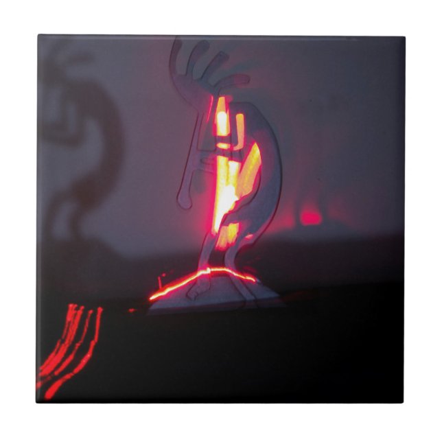 Azulejo De Cerâmica Sombras e fogo de Kokopelli (Frente)