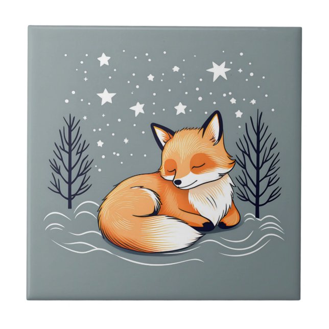 Azulejo De Cerâmica Sonhando Fox Night Sky (Frente)