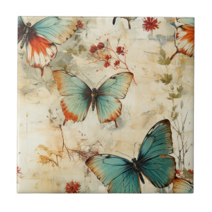 Azulejo De Cerâmica Sonho Casa de Jardim Floral Borboleta Azul