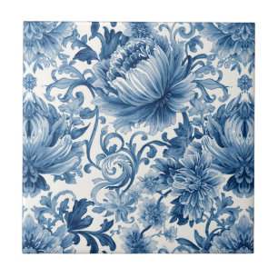 Azulejo De Cerâmica Sonhos Azuis   Chinoiserie de Aquarela Floral Bran