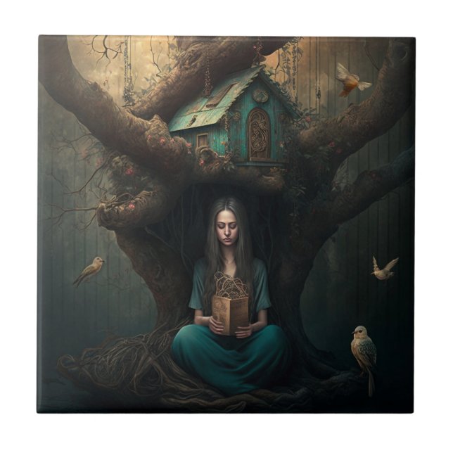 Azulejo De Cerâmica Sonhos de Birdhouse (Frente)