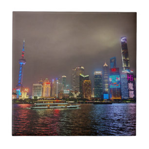 Azulejo De Cerâmica Sonhos Elétricos - Futurística Shanghai Skyline, A