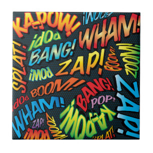 Azulejo De Cerâmica Sons Divertidos de Quadrinhos de Arte Pop