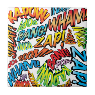 Azulejo De Cerâmica Sons Divertidos de Quadrinhos de Arte Pop Retro