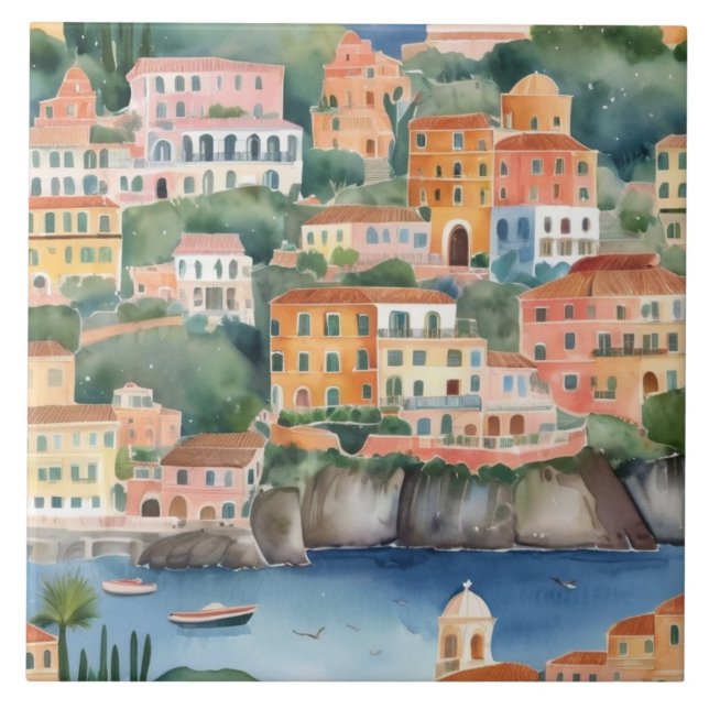 Azulejo De Cerâmica Sorrento Itália, Colorida Costeira Italiana (Frente)