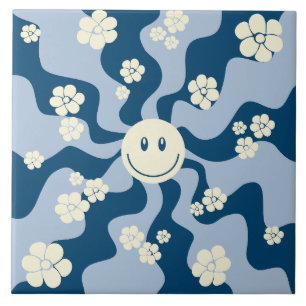Azulejo De Cerâmica Sorria - Azul Escuro, Azul Claro e Creme