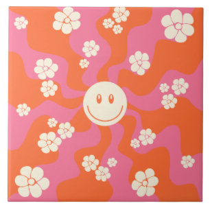 Azulejo De Cerâmica Sorria - Rosa, Laranja e Creme