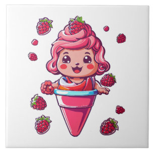 Azulejo De Cerâmica Sorvete de framboesa Kawaii