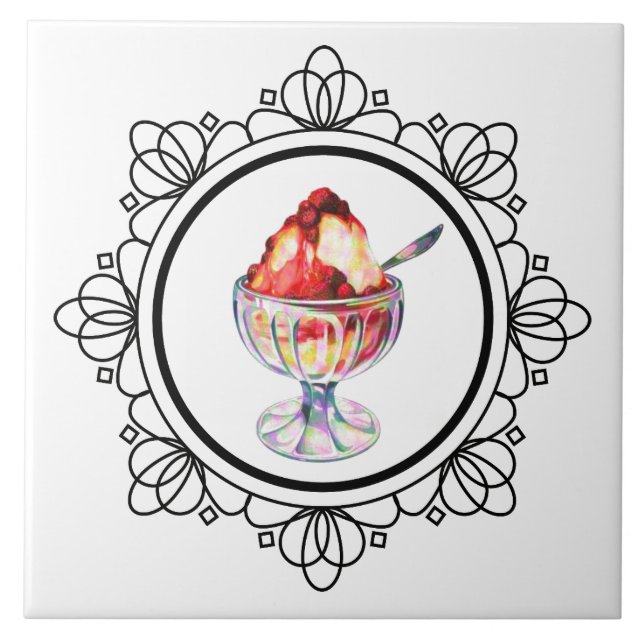 Azulejo De Cerâmica Sorvete de vindima preto vermelho branco (Frente)