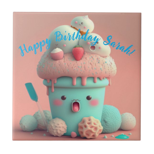 Azulejo De Cerâmica Sorvete Kawaii (Frente)