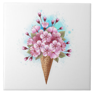 Azulejo De Cerâmica Sorvete Waffle Rosa Sakura Cone