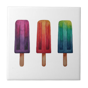 Azulejo De Cerâmica Sorvetes bonitos do Popsicle da aguarela