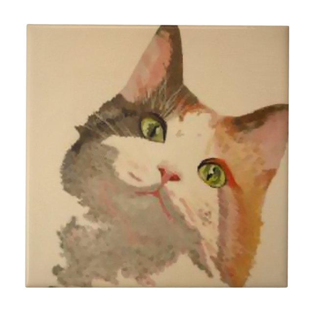 Azulejo De Cerâmica Sou "Todos os Ouvidos": retrato de Calico Cat (Frente)
