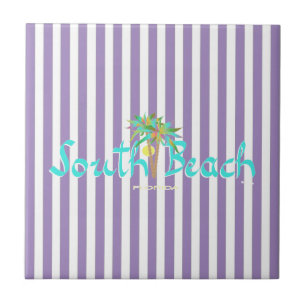 Azulejo De Cerâmica South Beach, Flórida stripes roxas Tile
