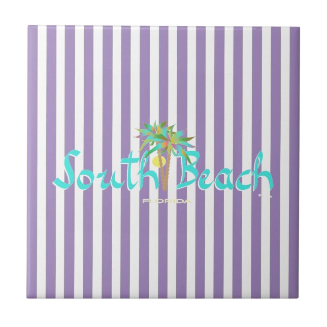 Azulejo De Cerâmica South Beach, Flórida stripes roxas Tile (Frente)