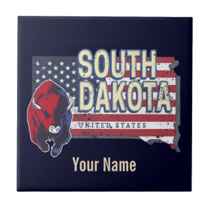 Azulejo De Cerâmica South Dakota Estados Unidos Retro State Map Vintag