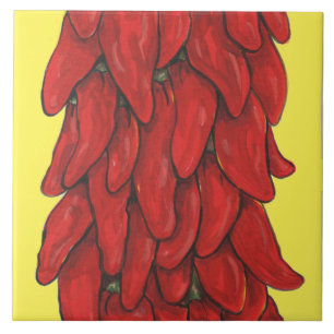 Azulejo De Cerâmica Southwest Red Chili Pepper Ristra Amarelo Médio