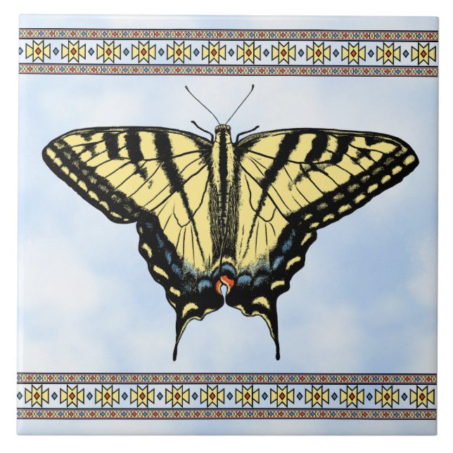 Azulejo De Cerâmica Southwest Yellow Swallowtail Geometric Butterfly  (Frente)
