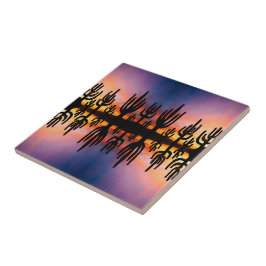 Azulejo De Cerâmica Southwestern Desert Landscape Cactus Sunrise Image