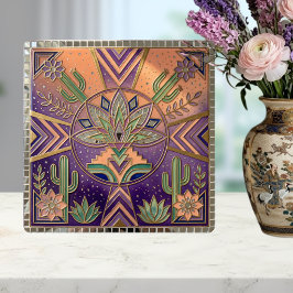 Azulejo De Cerâmica Southwestern Geometric Floral Cactus Desert