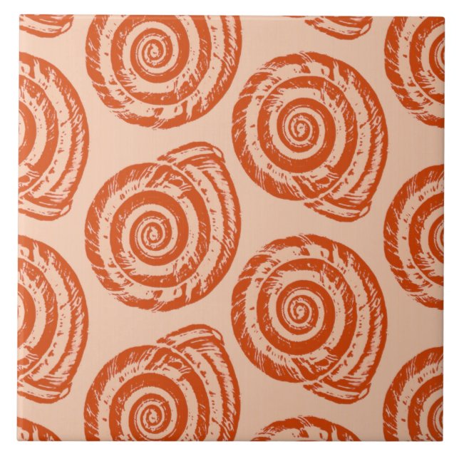 Azulejo De Cerâmica Spiral Seashell Block Impressão, Coral Orange (Frente)