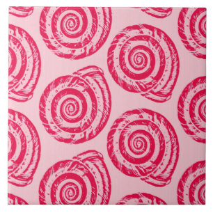 Azulejo De Cerâmica Spiral Seashell Block Impressão, Coral Rosa e Fuch