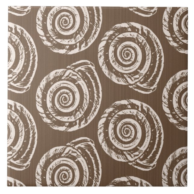 Azulejo De Cerâmica Spiral Seashell Block Impressão, Taupe Tan e Cream (Frente)