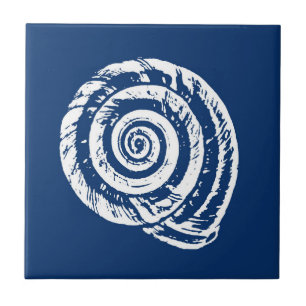 Azulejo De Cerâmica Spiral Seashell, Cobalt Azul e Branco
