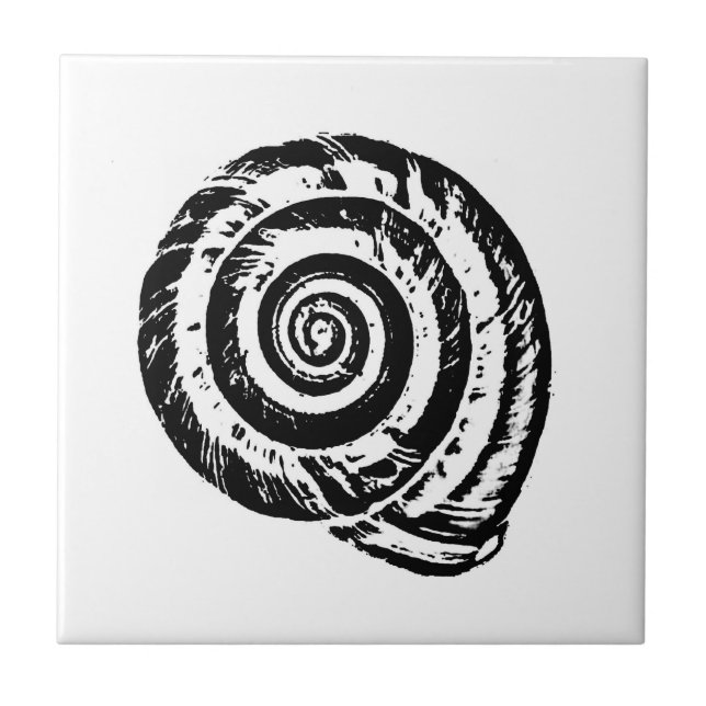Azulejo De Cerâmica Spiral Seashell, Preto e Branco (Frente)