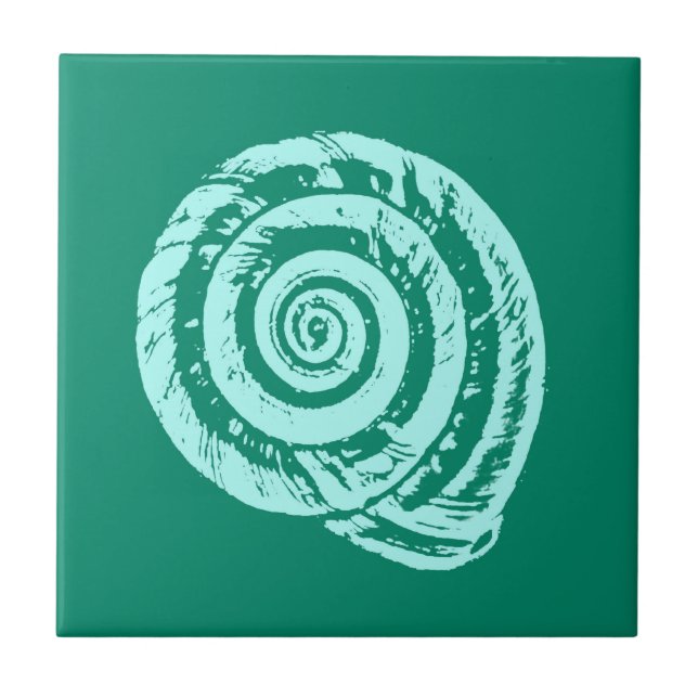 Azulejo De Cerâmica Spiral Seashell, Turquesa e Aqua (Frente)
