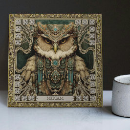 Azulejo De Cerâmica Spirit Guardian Owl: Judia Tribal Personalizada