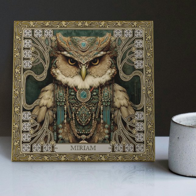 Azulejo De Cerâmica Spirit Guardian Owl: Judia Tribal Personalizada (Criador carregado)