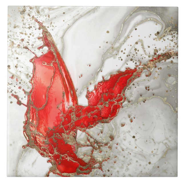 Azulejo De Cerâmica Splash de Mármore Líquido Vermelho e Ouro (Frente)