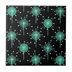 Azulejo De Cerâmica Sputnik Starburst Flores Negras