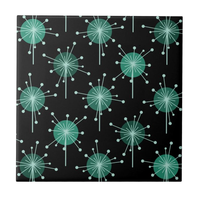 Azulejo De Cerâmica Sputnik Starburst Flores Negras (Frente)