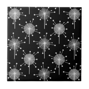 Azulejo De Cerâmica Sputnik Starburst Flores Negras Cinzas