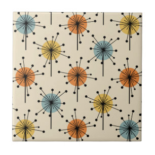 Azulejo De Cerâmica Sputnik Starburst Flowers Retro